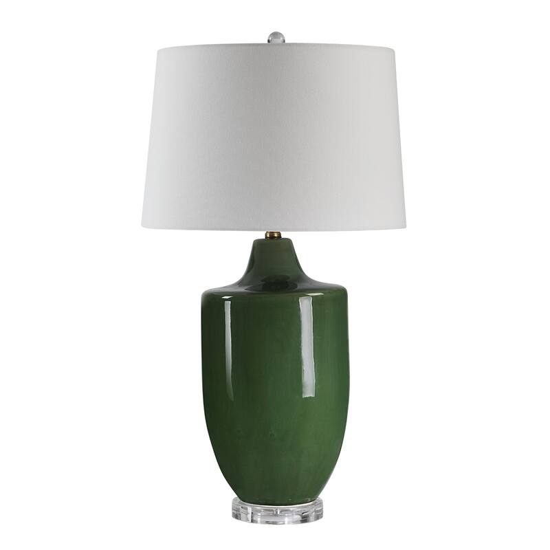Ceramic Table Lamp with Cream Tapered Drum Shade - 28" - Olive Green