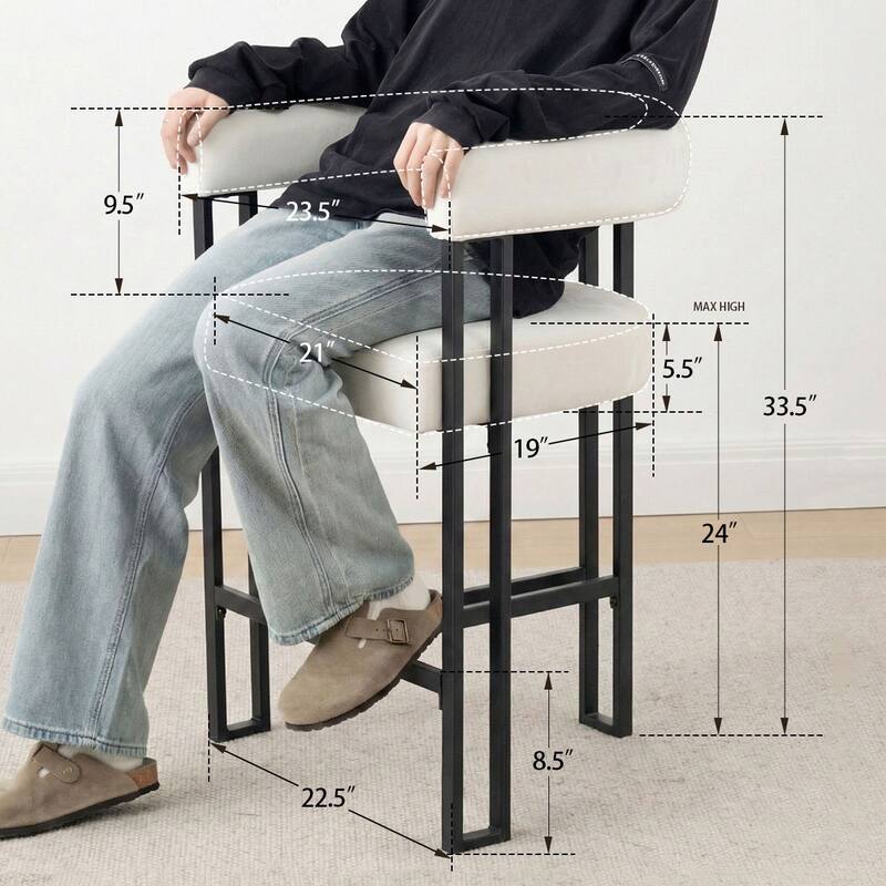 24" Seat Height Upholstered Velvet Solid back Counter Stool (Set of 4)