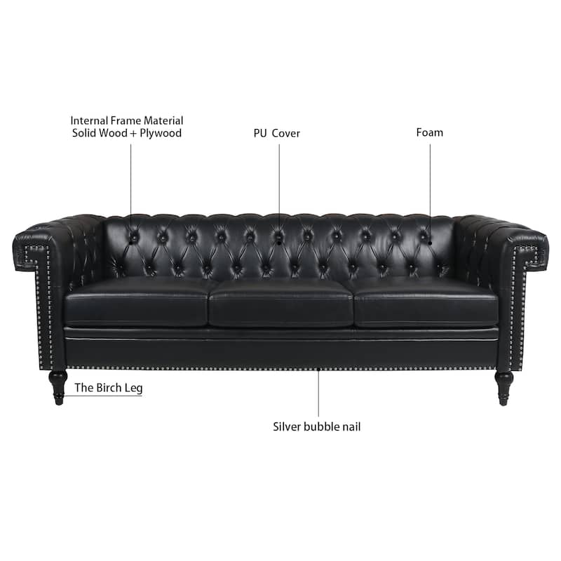 83.66 Inch Width Traditional Square Arm Removable Cushion 3 Seater Sofa