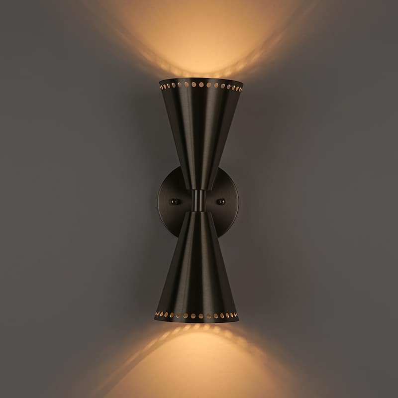 2-Light Mid-century Dual Cone Hourglass Up Down Wall Sconce