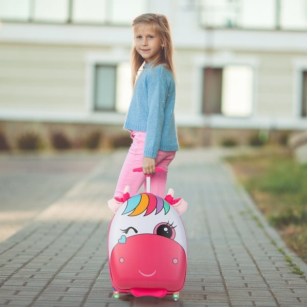 slide 2 of 19, 16 Inch Kids Rolling Luggage with 2 Flashing Wheels and Telescoping Handle - 13" x 9" x 18" (L x W x H) Pink