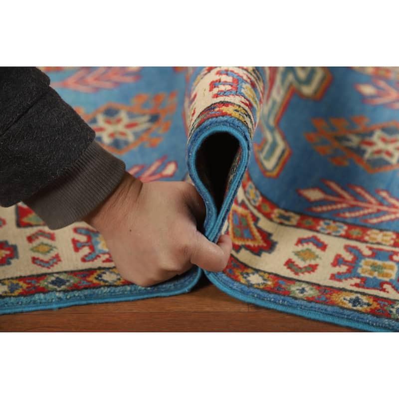 Traditional Kazak Oriental Foyer Rug Handmade Blue Wool Carpet - 2'0"x 3'0"