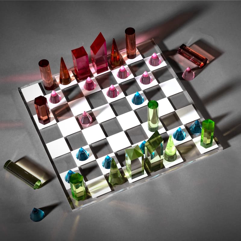 Modern Chess Set - Acrylic Chess Board with 32 Colorful Game Pieces by Trademark Games
