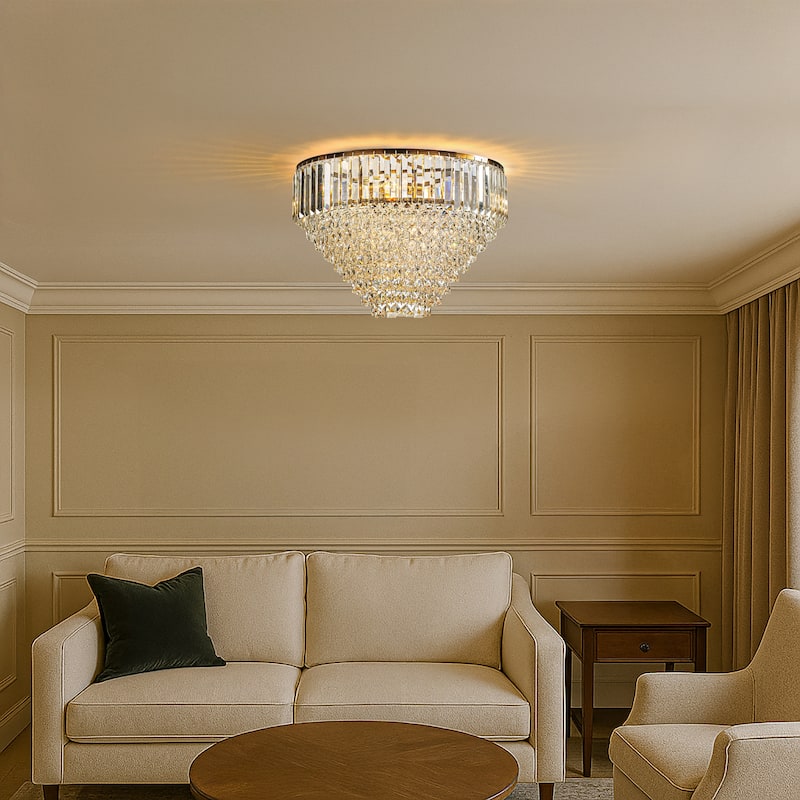 5 Lights 20" Modern Glam Antique Gold Crystal Tiered Flush Mount Luxury Ceiling Light For Dining Room & Bedroom & Entryway