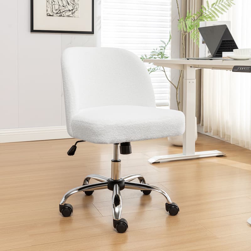 Porthos Home Peli Sherpa Fabric Armless Office Chair with Steel Roller Casters - White