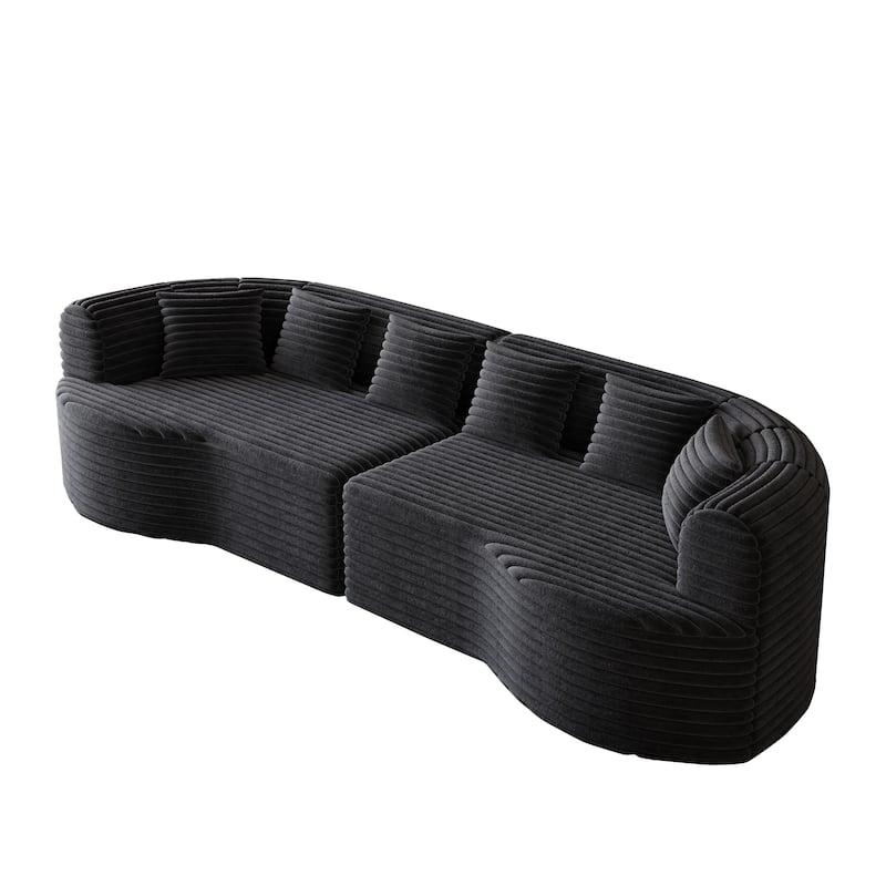 Corduroy Curved Chaise Sectional Sofa with Deep Seating and 6 Pillows