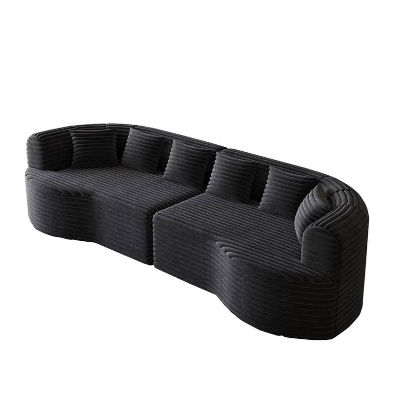 Oversized Modular Curved Sectional Sofa, Comfy Corduroy Upholstered Boneless Cloud Sofa, Memory Foam Floor Sofa with 6 Pillows
