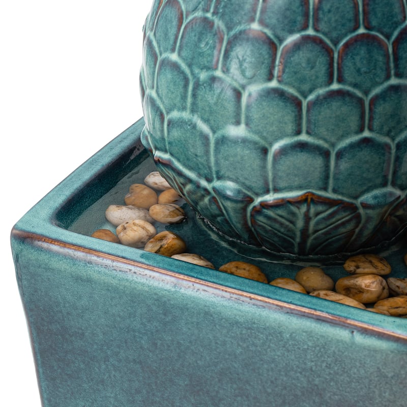 36"H Oversized Artichoke Pedestal LED Ceramic Fountain by Glitzhome