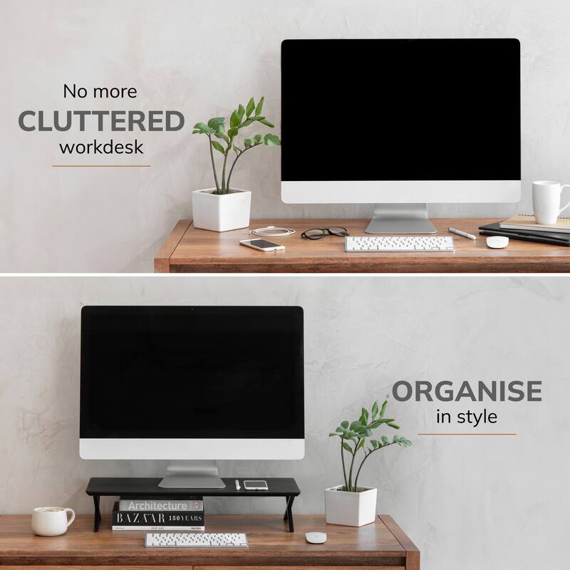 Jani Wood Monitor Stand Riser Desk - Ergonomic Design Stand, Desktop Organizer Table for Home, Office Workspace, Gaming Desk