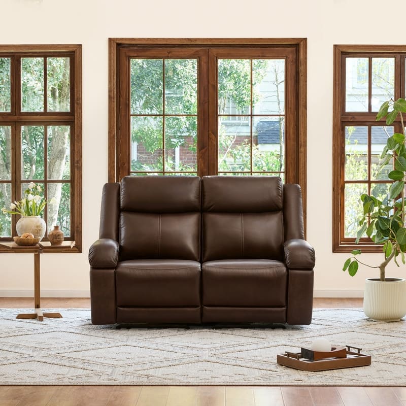 Spruce & Spring Hadlee Genuine leather Reclining Sofa with Multi-Function Console. - 2PC - Brown