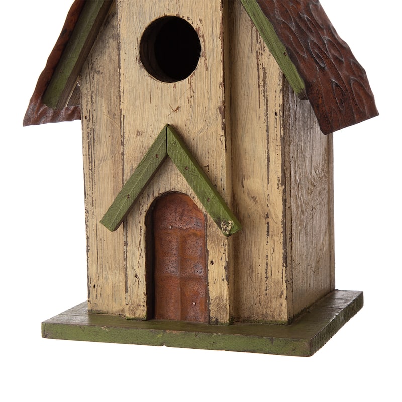 Glitzhome 12"H Distressed Solid Wood Church Birdhouse