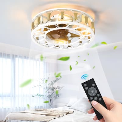 19.7" Caged Ceiling Fan with Light Control Remote, Flush Mount Ceiling Fan Lighting, 6 Speeds Reversible, 4 LED Bulbs Include