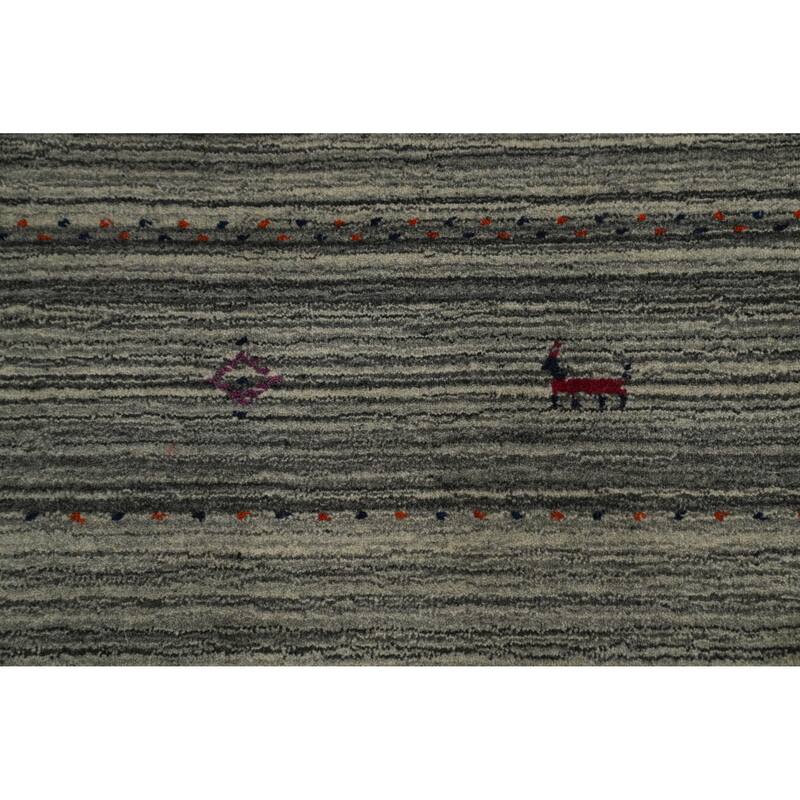 Hand Knotted Oriental 100% Wool Carpet Tribal Animal Pictorial Greys & Charcoal Gabbeh Area Rug - 9' 9'' X 8' 2''