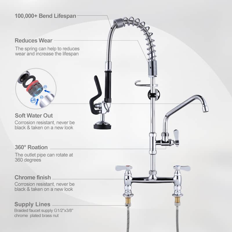 WOWOW Triple Handle Commercial Pull Down Sprayer Kitchen Faucet