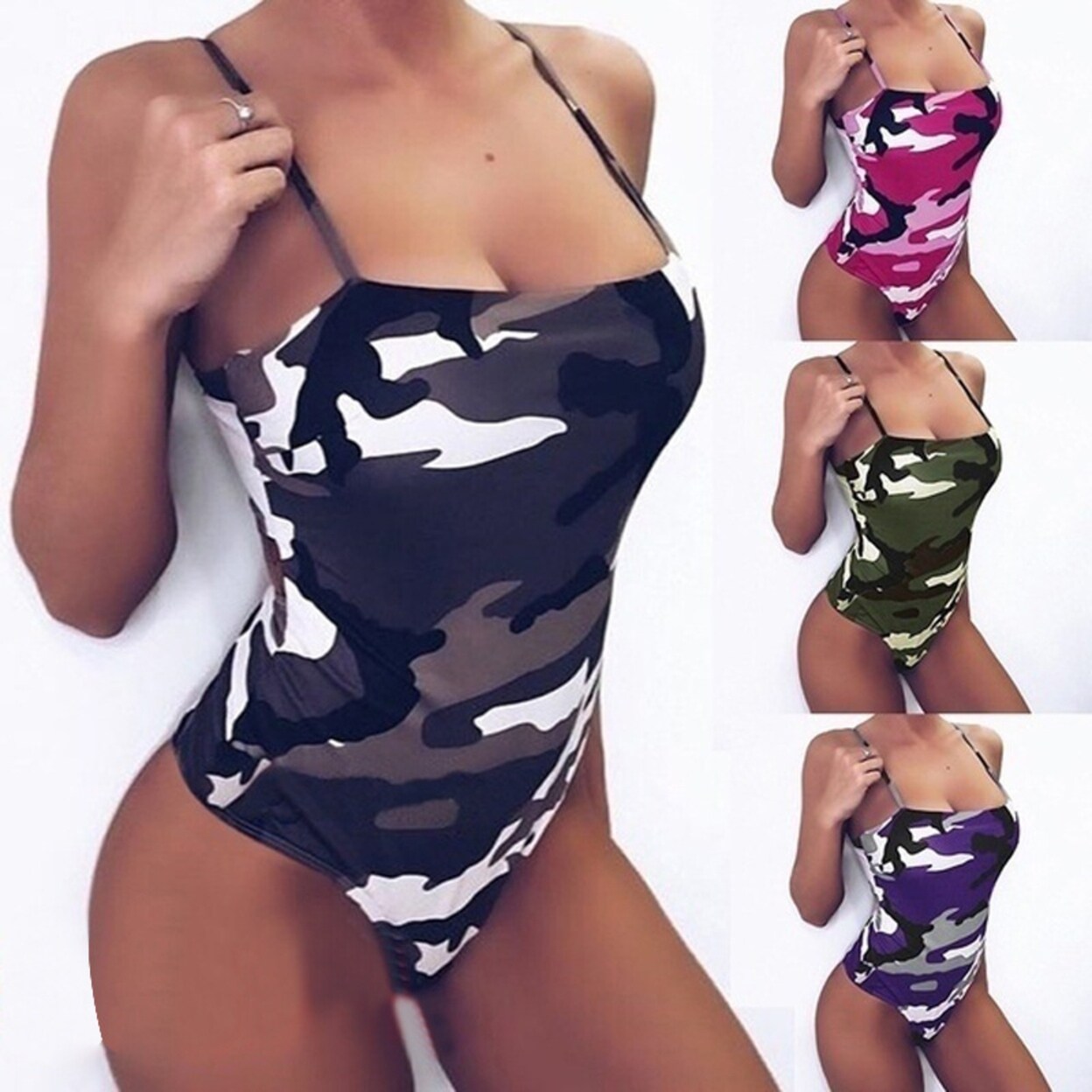 Shop Slim Fit Sling Camouflage One Piece Swimsuit Jumpsuit