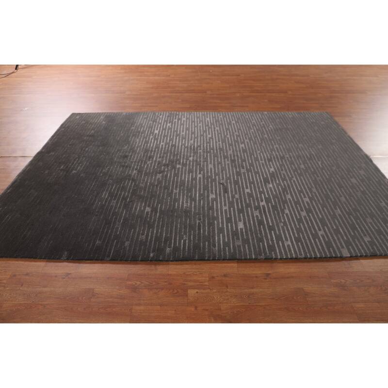 Striped Nepalese Living Room Area Rug Hand-Knotted Wool Carpet - 6'1" x 8'11"