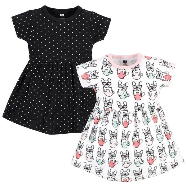 slide 1 of 1, Hudson Baby Girls Cotton Dresses, Bonjour 2T - Bonjour