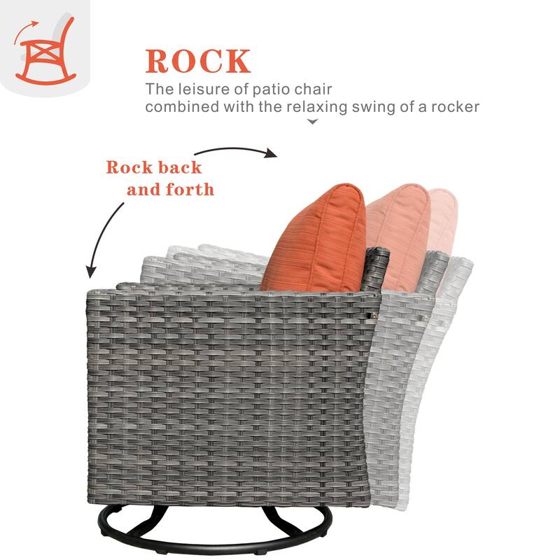 OVIOS Deep Seat Wicker 10-piece Sectional Set Swivel Chairs With Glass Top Coffee Table