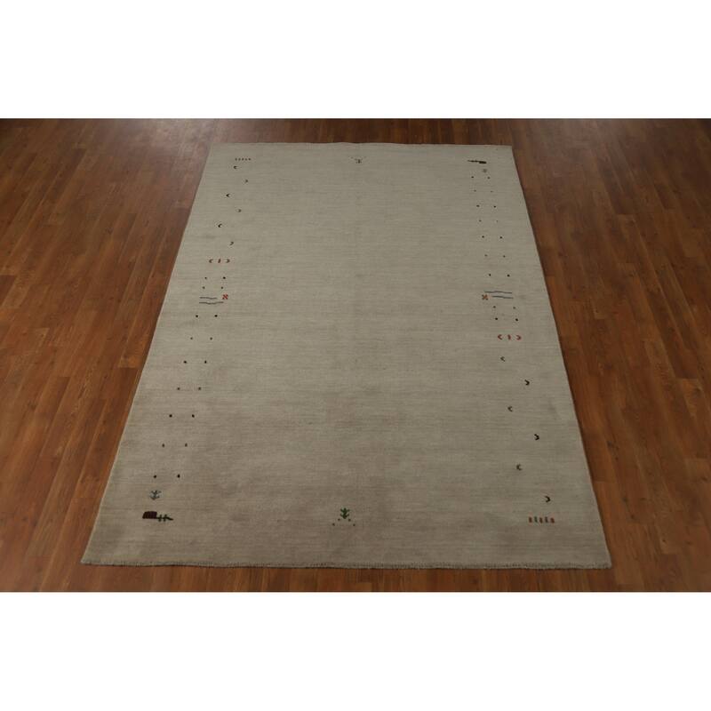 Hand Knotted Oriental 100% Wool Carpet Tribal Tribal Beige & Ivories Gabbeh Area Rug - 7' 8'' X 5' 5''