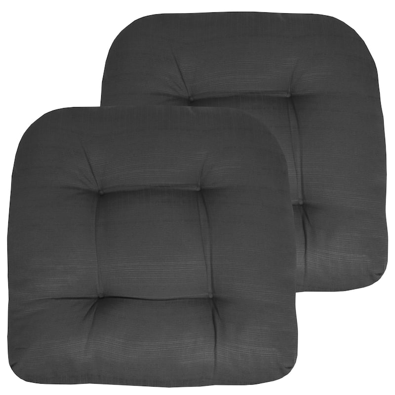 Sweet Home Collection Patio Cushions Outdoor Chair Pads Thick Fiber Fill Tufted 19" x 19" - Set of 2 - Charcoal