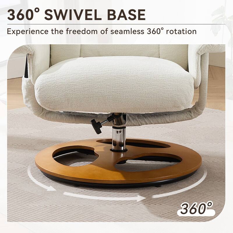 Recliner Chair with Ottoman, 360° Swivel Lounge Chair with Footstool, Chenille Fabric, Seat Heating & 140° Adjustable Backrest
