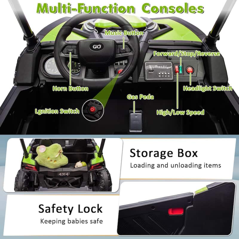 24V 2 Seater Kids Ride On Utv, 4WD Electric Truck with Sun Shade