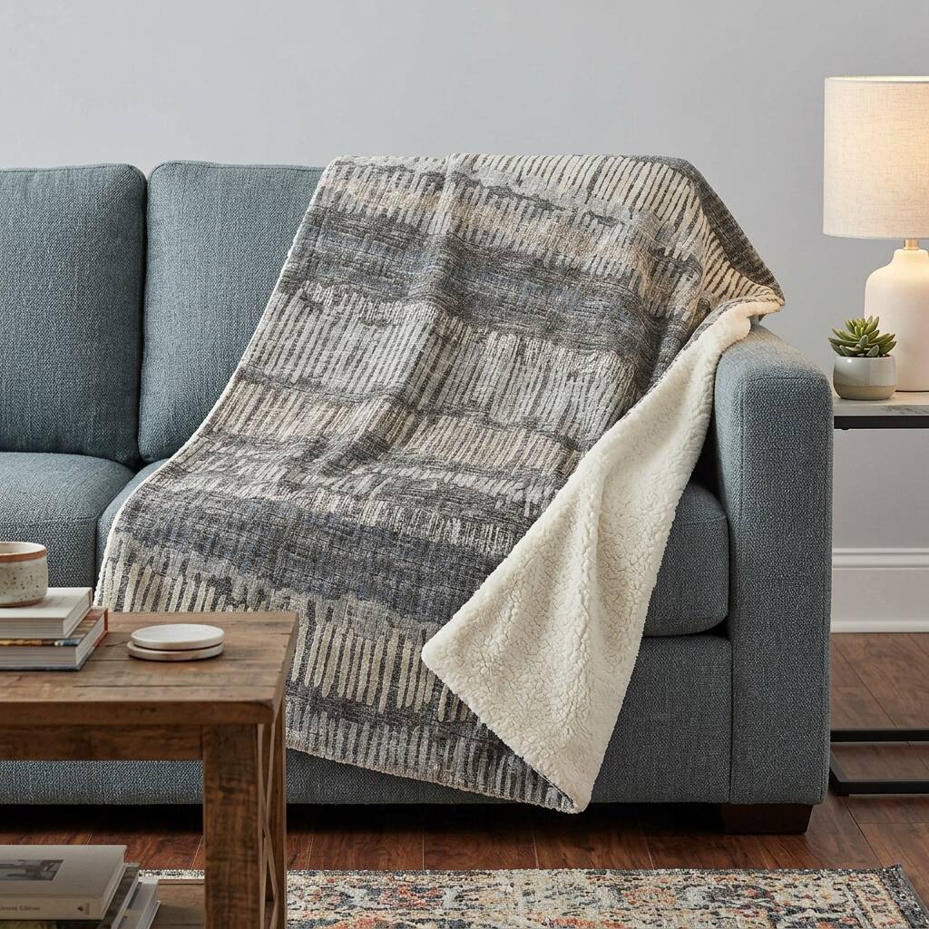 HomeRoots 50" X 70" Gray And Charcoal Abstract Polyester Woven Plush Throw Blanket