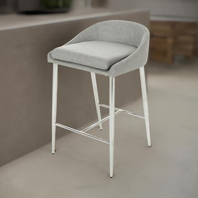 Yoko Counter Stool Chair, Curved Back, Chrome Iron Legs, Gray Fabric