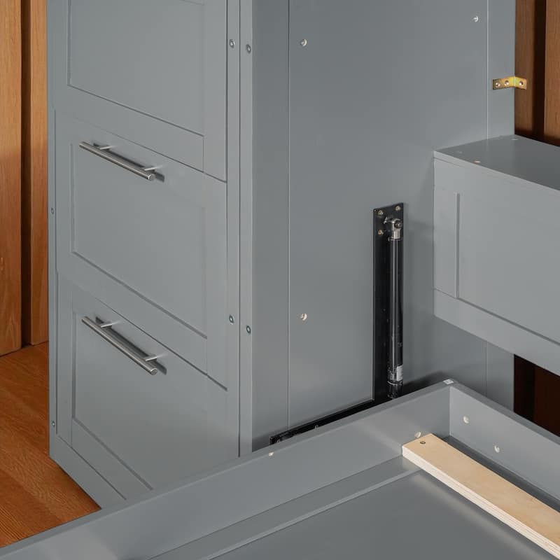 Queen Size Murphy Bed with Closet, Drawers and Shelves - Space Saving Wall Bed with Storage Cabinets