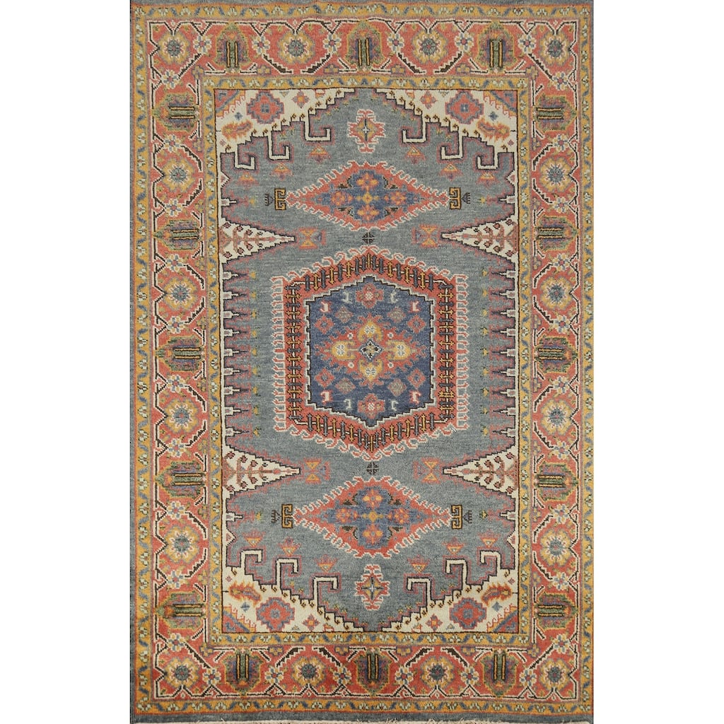 Blue Viss Indian Area Rug Hand-Knotted Wool Carpet - 6'0" x 8'10"
