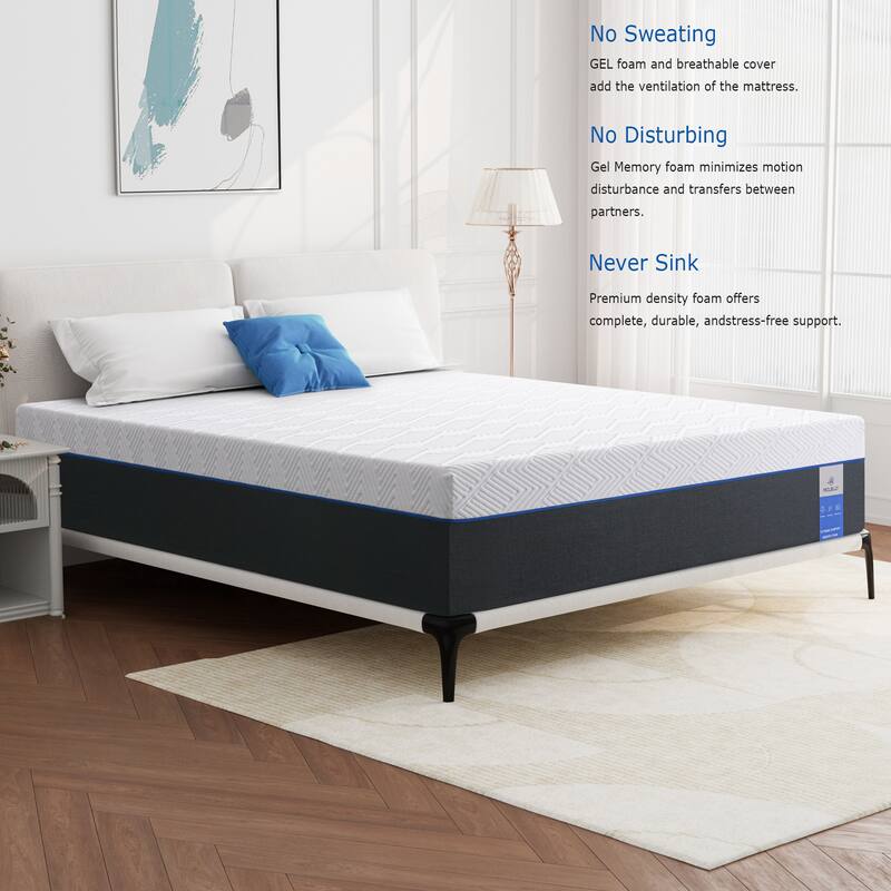 Crduf 10" Size Medium Mattress Memory Foam Bed-in-a-Box,Black