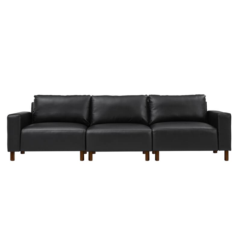 Roomfitters 112" Modern Extra Large 4-Seater Sofa, PU Leather Sectional Couch with Solid Wood Legs for Living Room