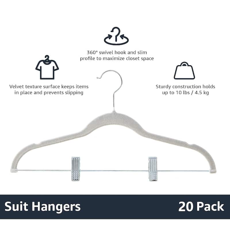 Javlergo 20-Pack Velvet Clothes Hangers, 16.5in Heavy-Duty Hangers with Adjustable Clips, Non-Slip, Space-Saving