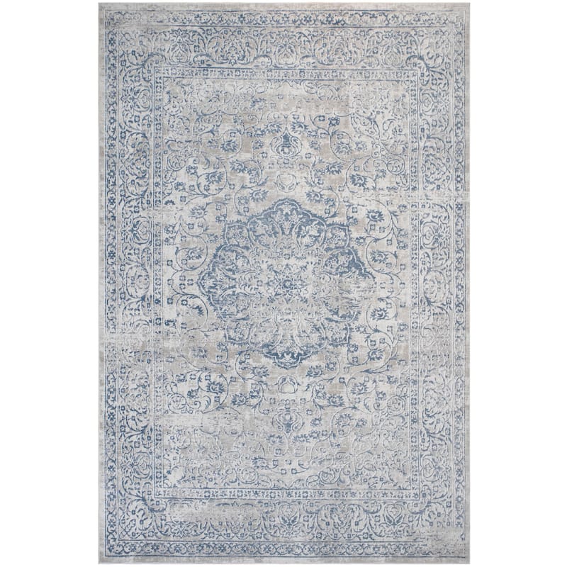 Vintage Blossom Cream Blue Rug - 5'1" x 7'7"