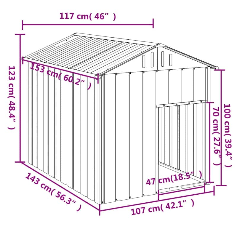 vidaXL Dog House Anthracite Galvanized Steel Medium Durable Dog House