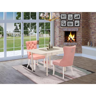 East West Furniture Dinette Set Consists of a Rectangle Dining Table and Upholstered Chairs, Linen White (Pieces Options)