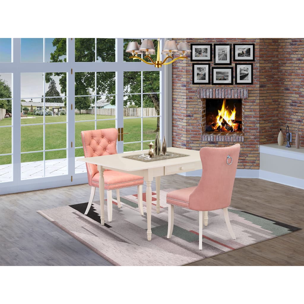 East West Furniture Dinette Set Consists of a Rectangle Dining Table and Upholstered Chairs, Linen White (Pieces Options)