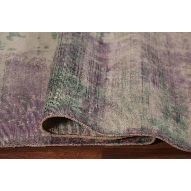 Contemporary Abstract Indian Area Rug Handmade Multi-Color Wool Carpet - 9'0"x 11'8"