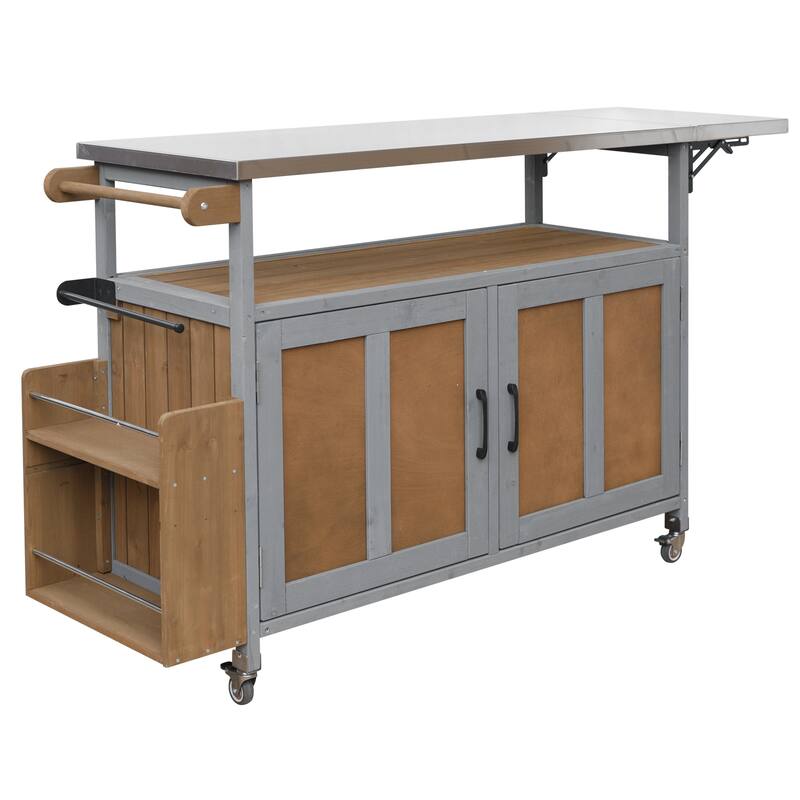Portable Foldable Outdoor Kitchen Cart with Storage Cabinet and Lockable Wheels