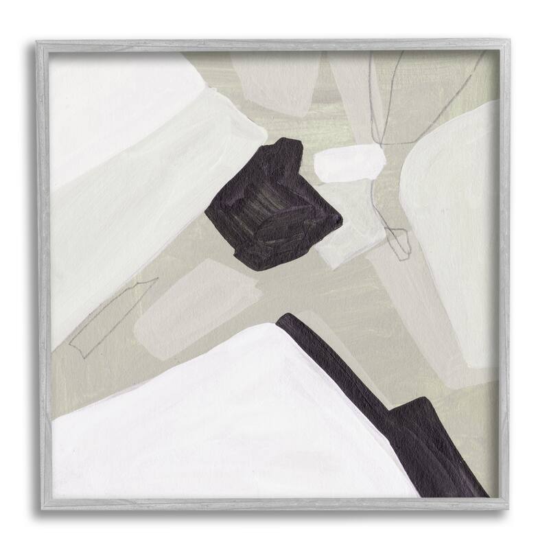 Stupell Abstract Shape Arrangement Neutral Tan Black Modern Painting Framed Wall Art - Off-White - 24 x 24 - Grey