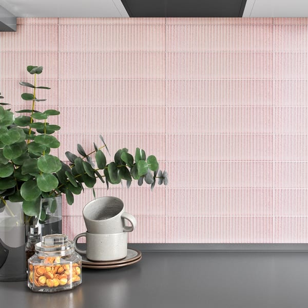slide 2 of 7, TileGen. Soldeu 3" x 12" Ceramic Subway in Pink Wall Tile (25 tiles/6.03 sqft.)