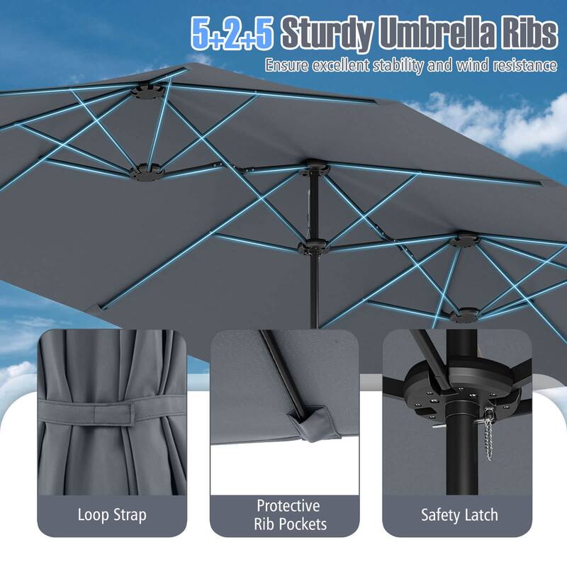 Costway 15.5 FT Extra-Large Patio Umbrella with LED Solar Lights & 12 - See Details