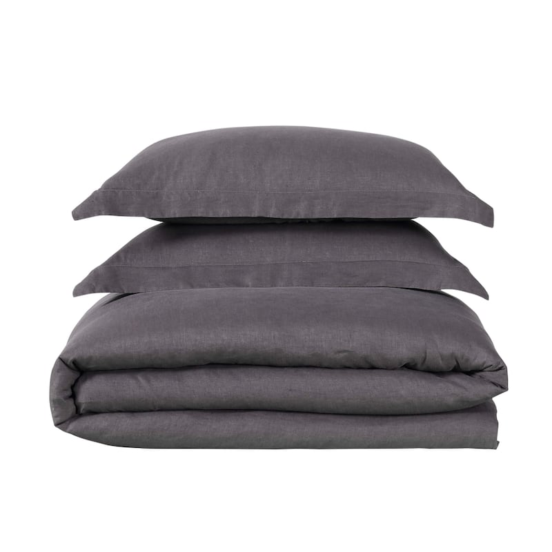 Brooklyn Loom Natural Flax Linen 3-piece Duvet Cover Set - Charcoal - King