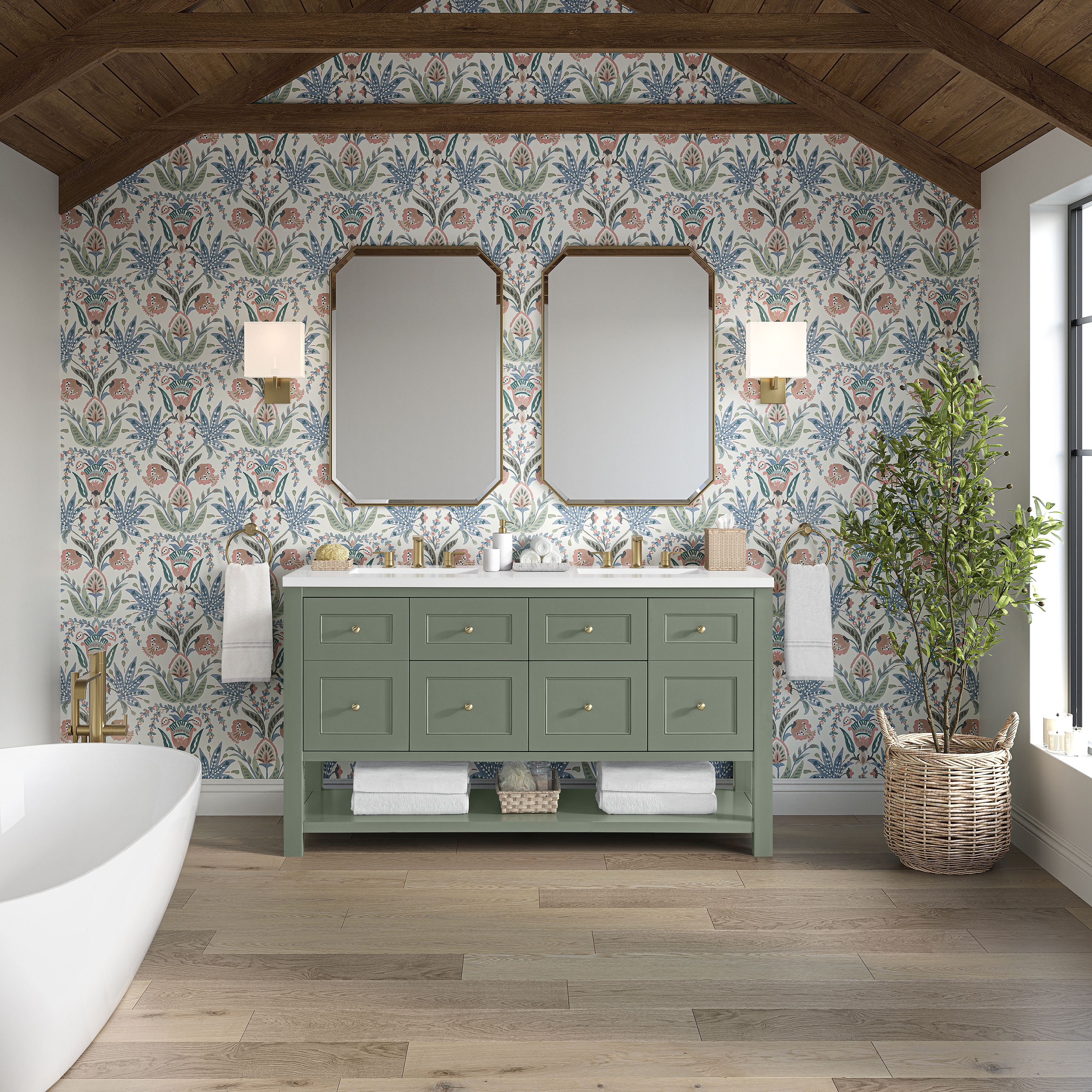 James Martin Vanities Breckenridge 60" Double Vanity, Smokey Celadon - 60D
