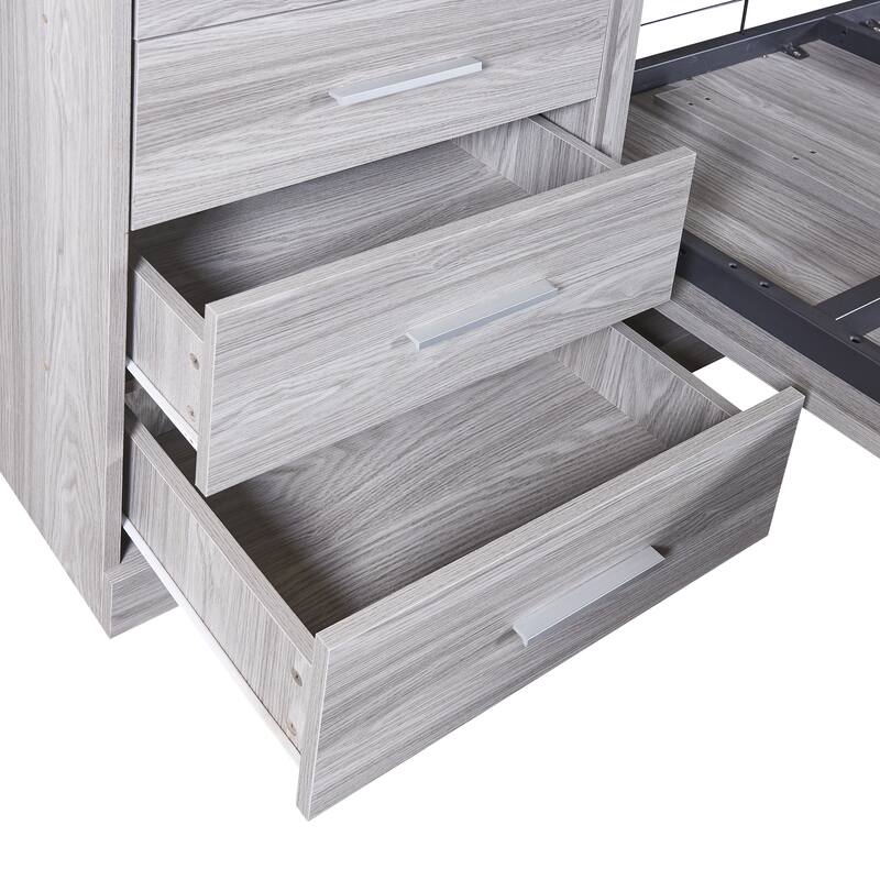 Space-Saving Full Size Murphy Bed with Storage Shelves and Drawers, Gray