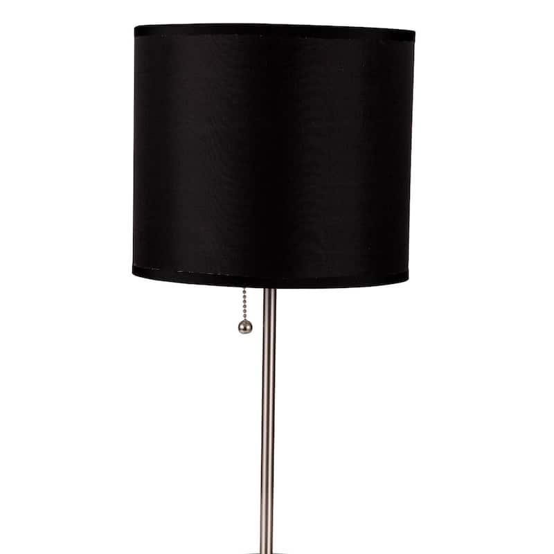 19" Tall Metal Table Lamp with Silver finish, Black Shade