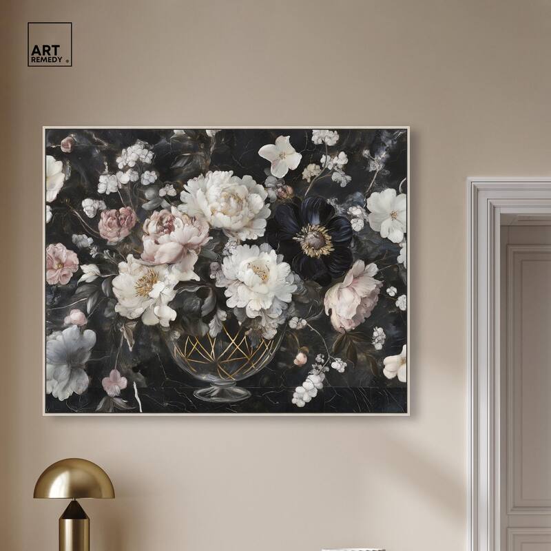 Peonies in Glass Vase Canvas by Art Remedy