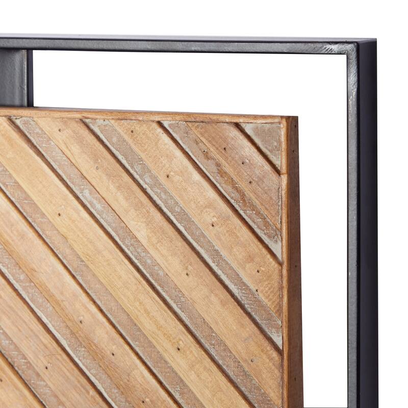 Brown Wooden Handmade Linear Carved Geometric Home Wall Decor with Black Frame (Set of 2)