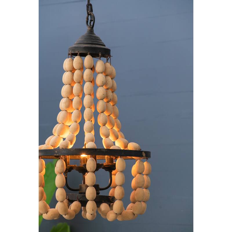 D18.9x33.1" Large Beaded 4-Light Chandelier, Vintage Style Hanging Light Fixture, Bulb Not Included