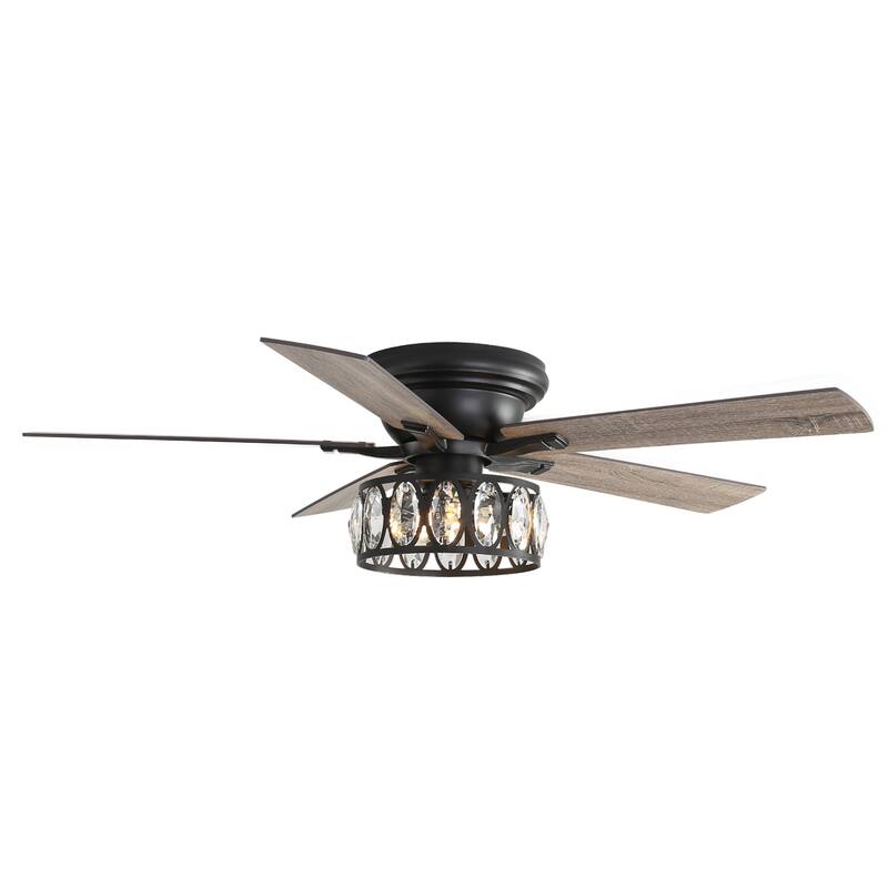 52 inch 5-Blade Flush Mount Crystal Ceiling Fan with Light Remote